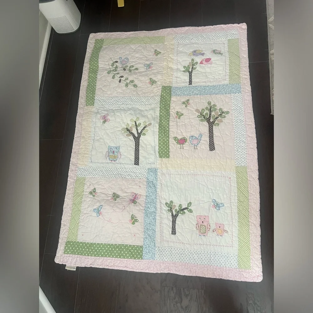 Pottery Barn Kids Hayley Owl Birds Floral Baby Toddler Quilt.